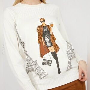 NWT Bling Frank Lyman Design Off White Graphic Pullover. Contemporary fun design